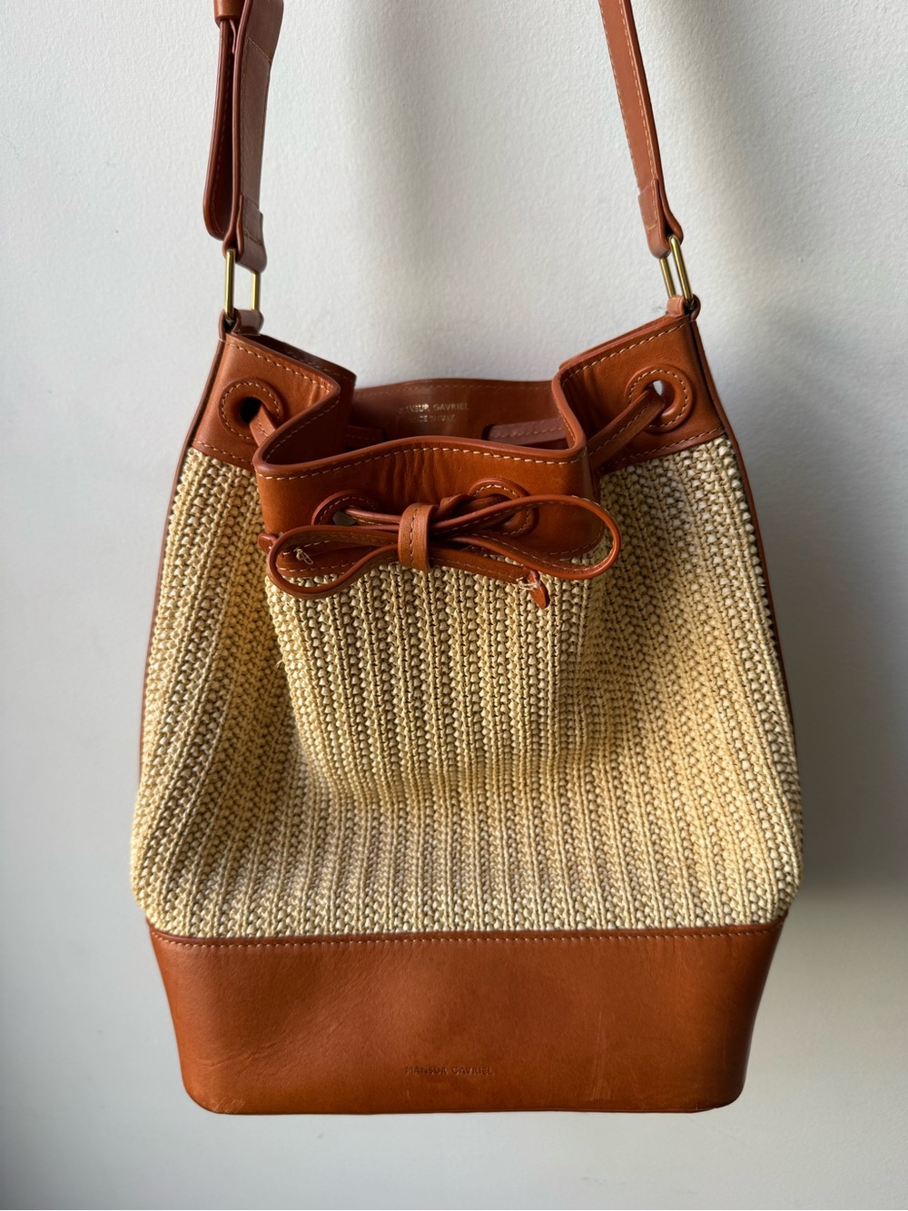 Mansur Gavriel Raffia and Leather Bucket Bag - Picture 3 of 4